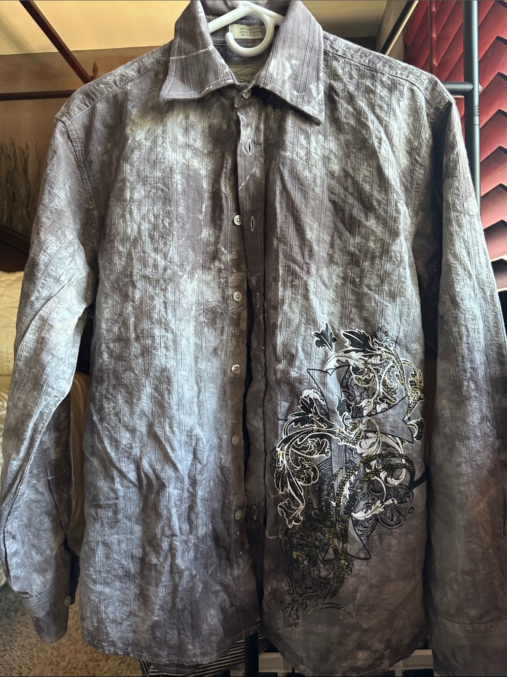 Eighty Eight Men's Gray Embroidered Lightweight Shirt Jacket